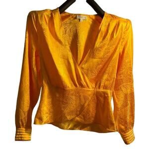 Ronny Kobo - Gold V-neck long sleeve cinched wrap blouse  - Medium